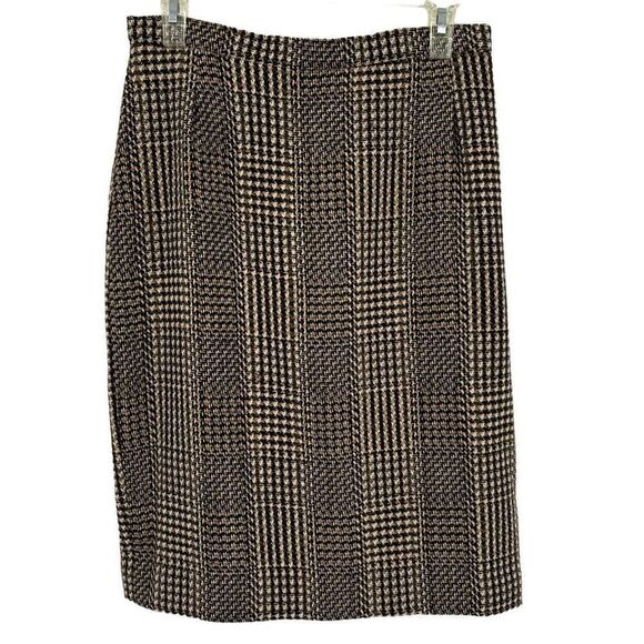 Paul Stanley Vintage Wool Blend Herringbone Print Skirt Black /Tan/Cream Size 12 - Picture 1 of 10